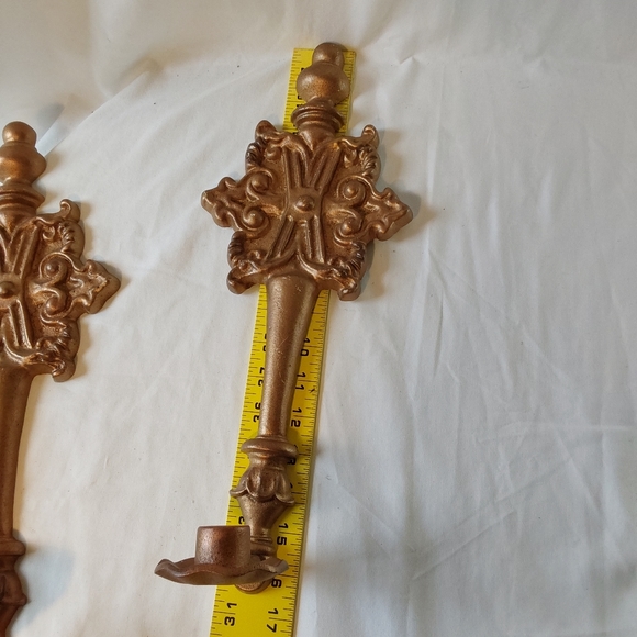 French Country Gold Ornate Metal Wall Candle Sconce Holders. - Picture 9 of 9